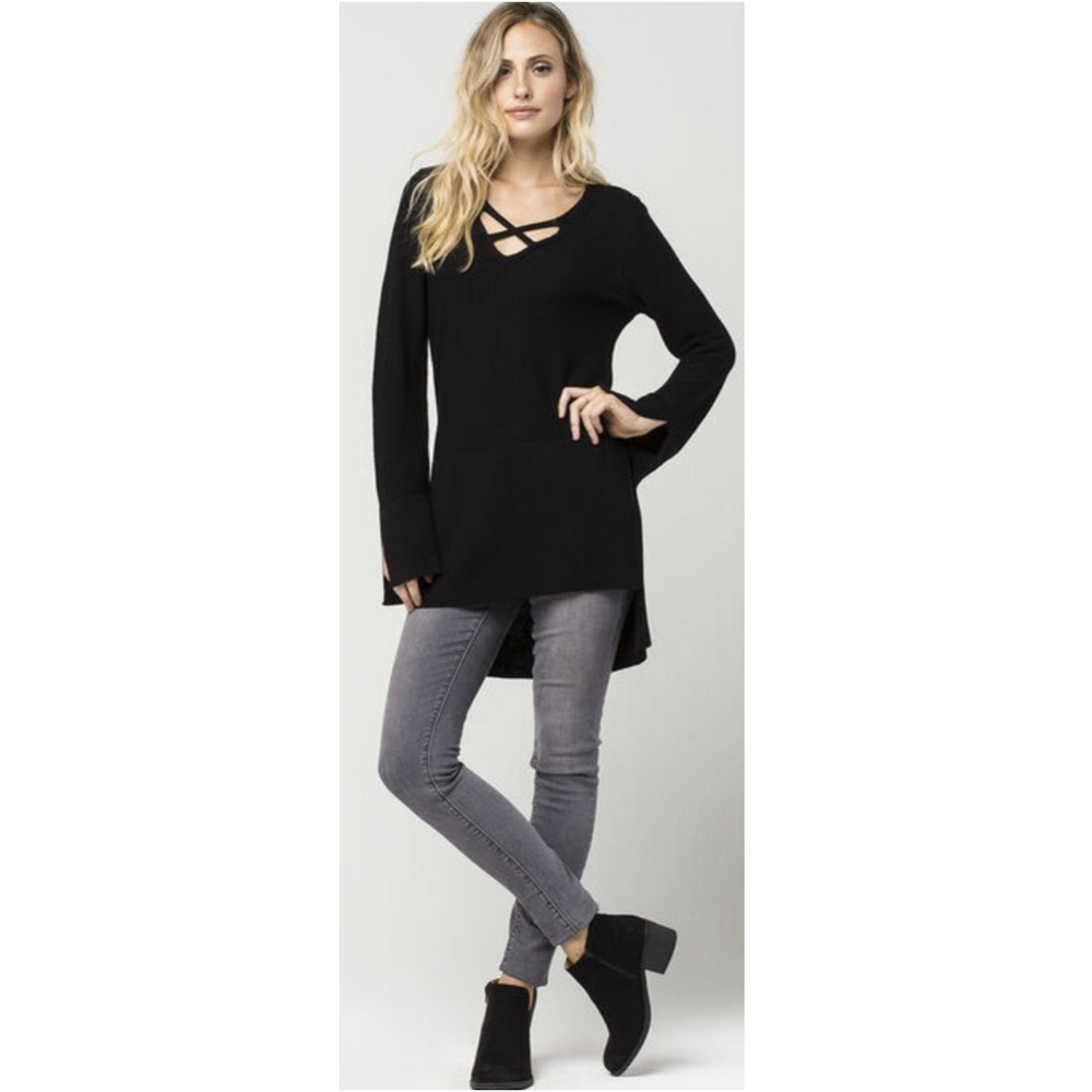 FREE PEOPLE Crisscross Pullover Knit Black Top